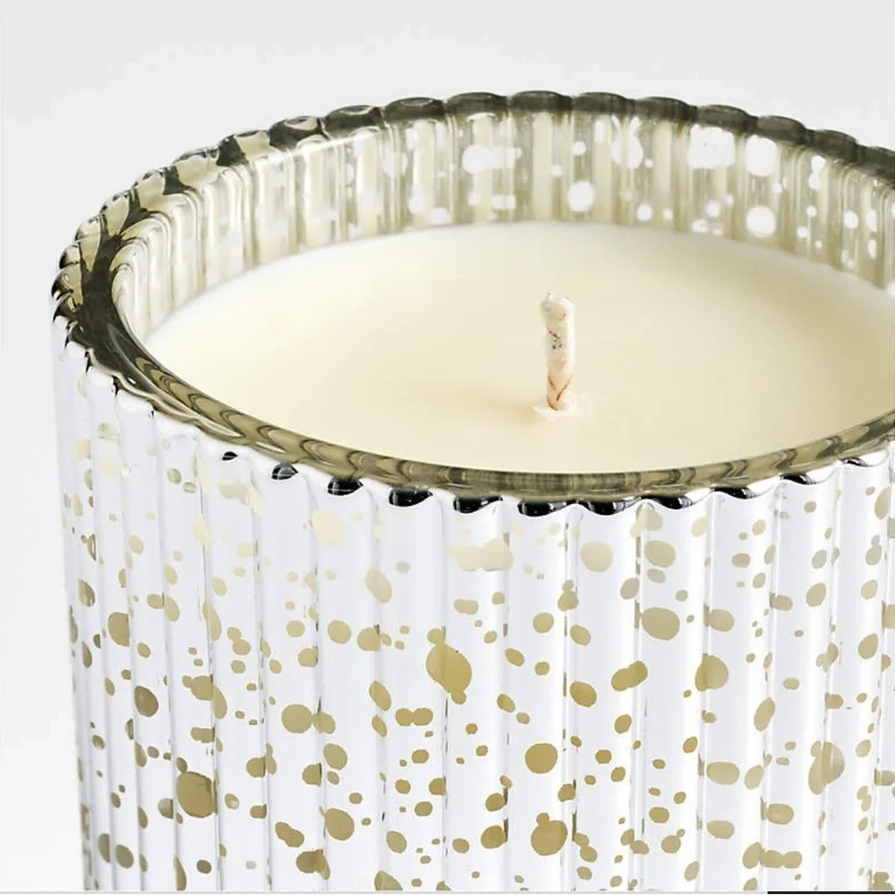 Crate & Barrel Fete Silver Alpine Holiday 1-Wick Balsam & Peppermint Candle New
